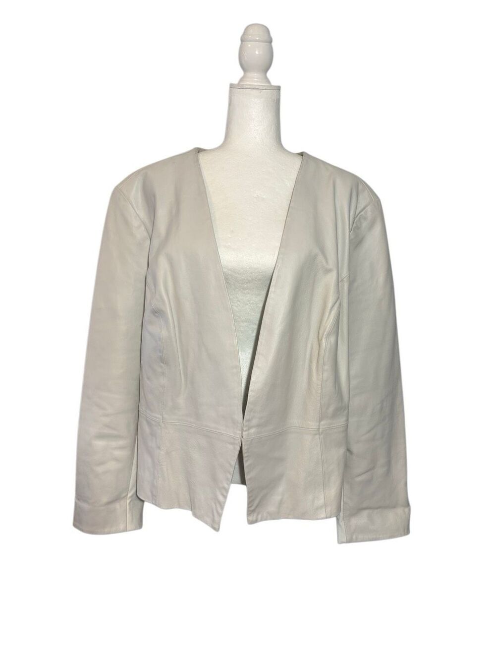 Hal Rubenstein 100% leather open front off-white collarless jacket - 3X
